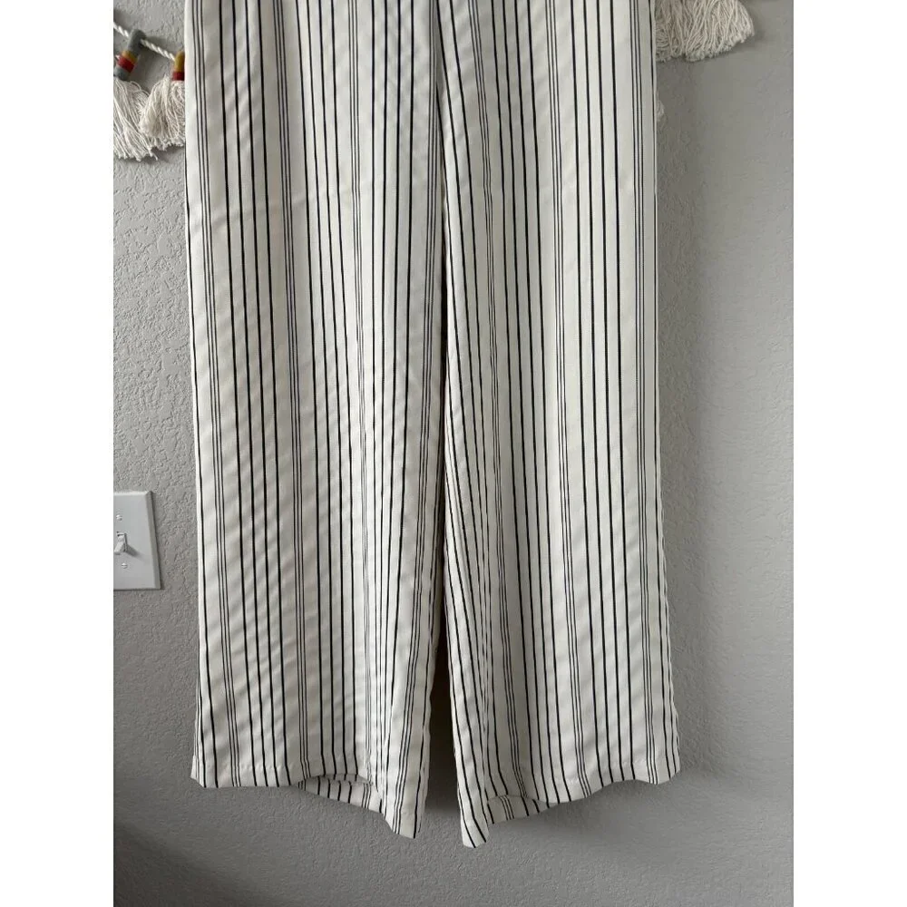 Long Tall Sally Pin Striped Wide Leg Pull On Trouser Pants Nautical Coastal 12 - Picture 9 of 9